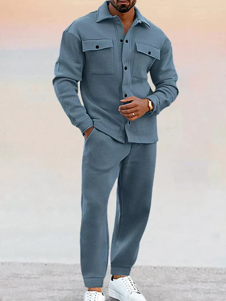 Herren Strukturiertes Overshirt &amp; Tapered Hose Lässiges Co-Ord Set