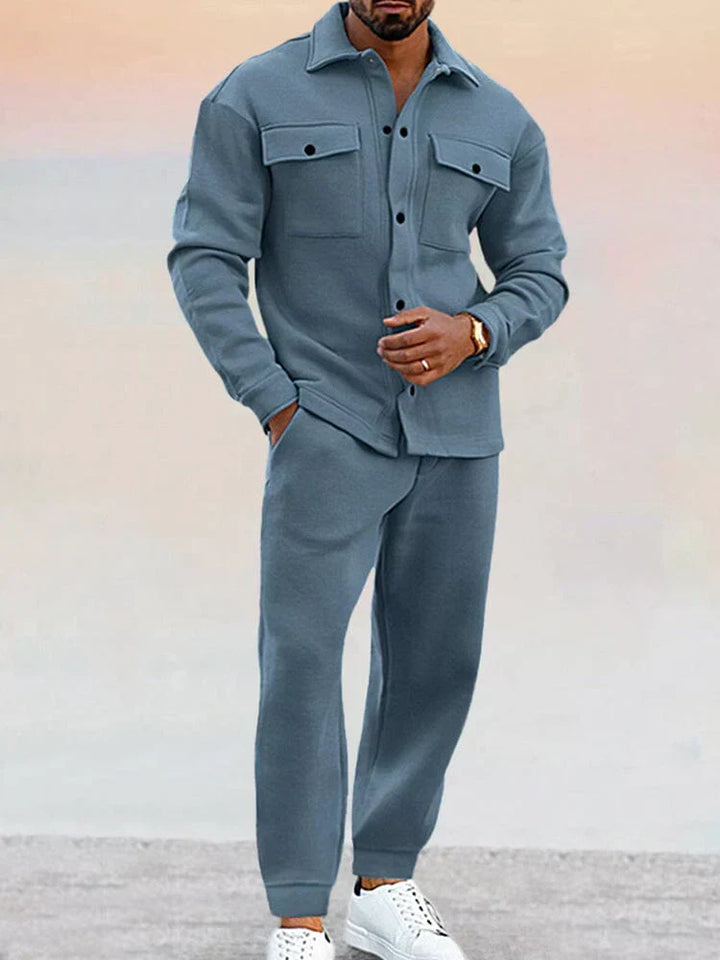 Herren Strukturiertes Overshirt &amp; Tapered Hose Lässiges Co-Ord Set