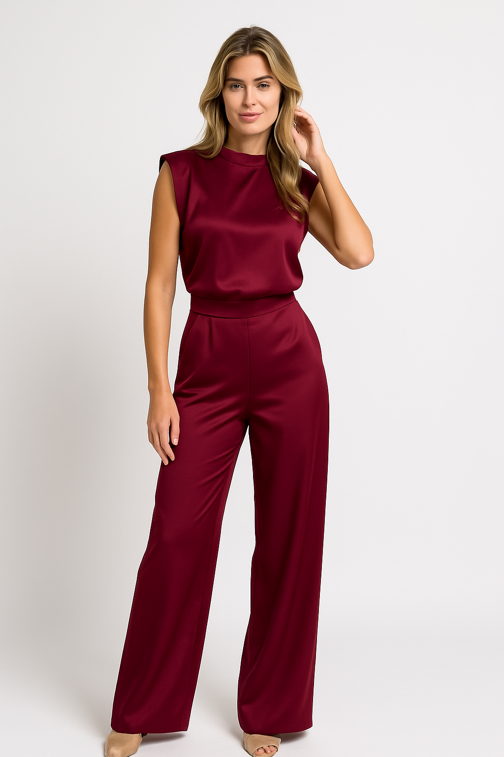 Catharina | Combinaison Femme – Effet Satin Luxueux, Sans Manches, Jambes Larges, Dos Ouvert