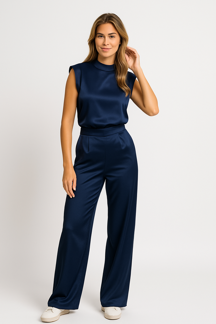 Catharina | Combinaison Femme – Effet Satin Luxueux, Sans Manches, Jambes Larges, Dos Ouvert