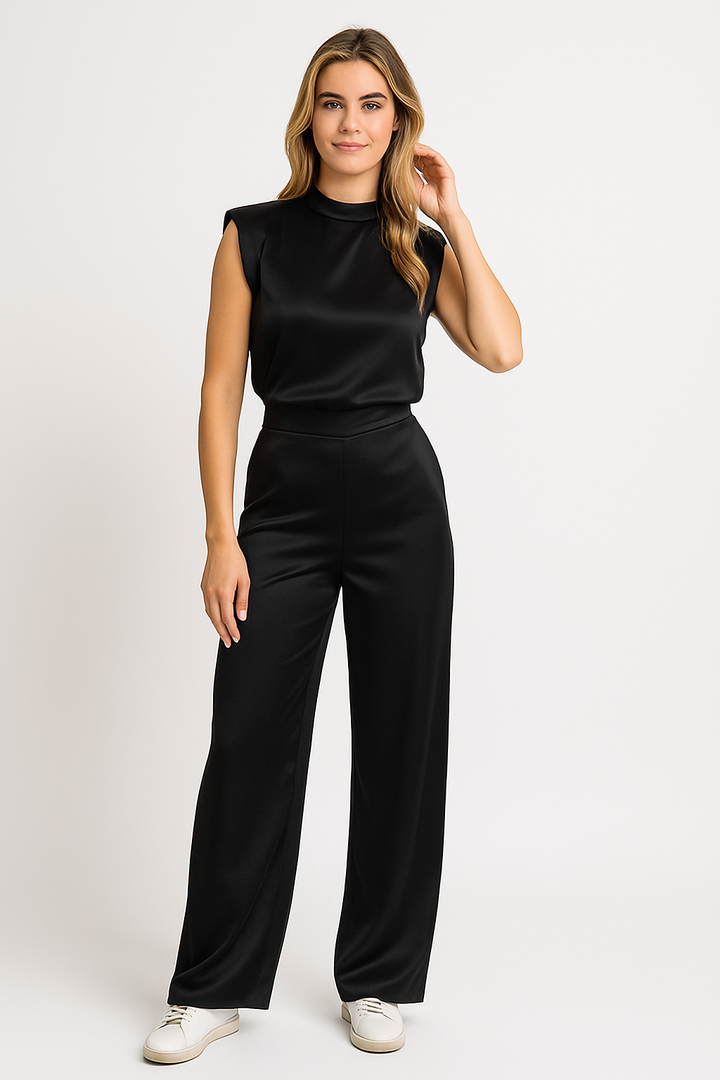 Catharina | Combinaison Femme – Effet Satin Luxueux, Sans Manches, Jambes Larges, Dos Ouvert