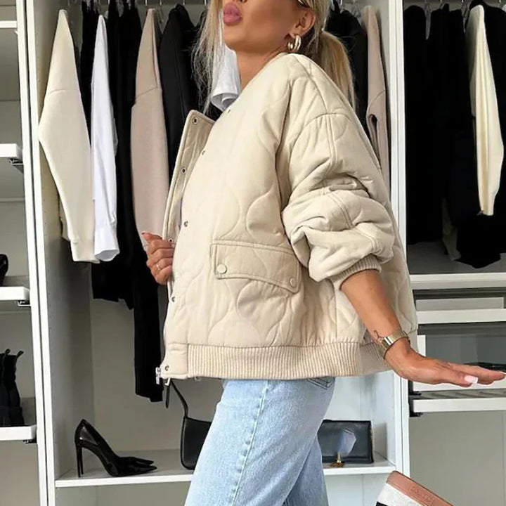 Ayla | Damen Übergangsjacke im Bomber-Stil mit Druckknöpfen