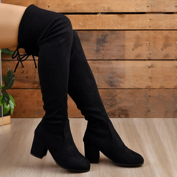 Bottes cuissardes pour femmes avec talon épais et détails élégants | Elana