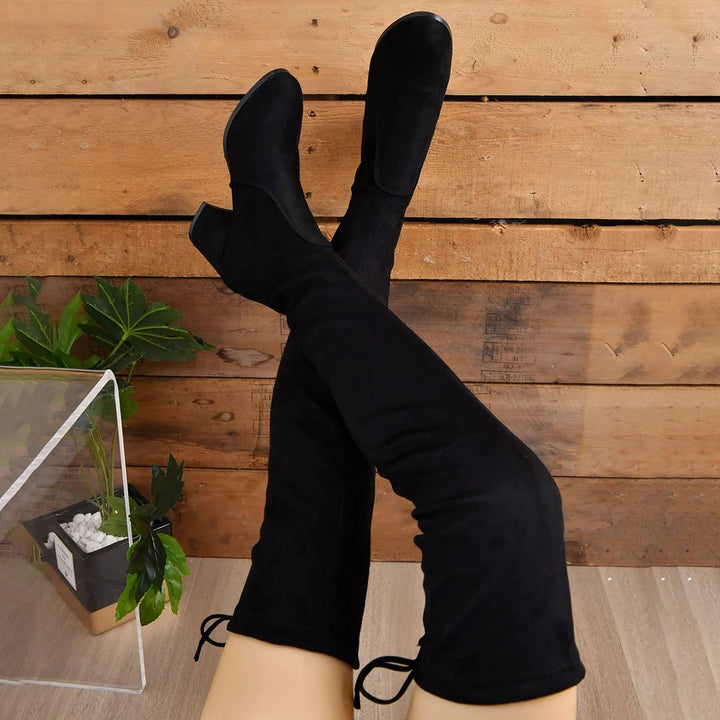 Bottes cuissardes pour femmes avec talon épais et détails élégants | Elana