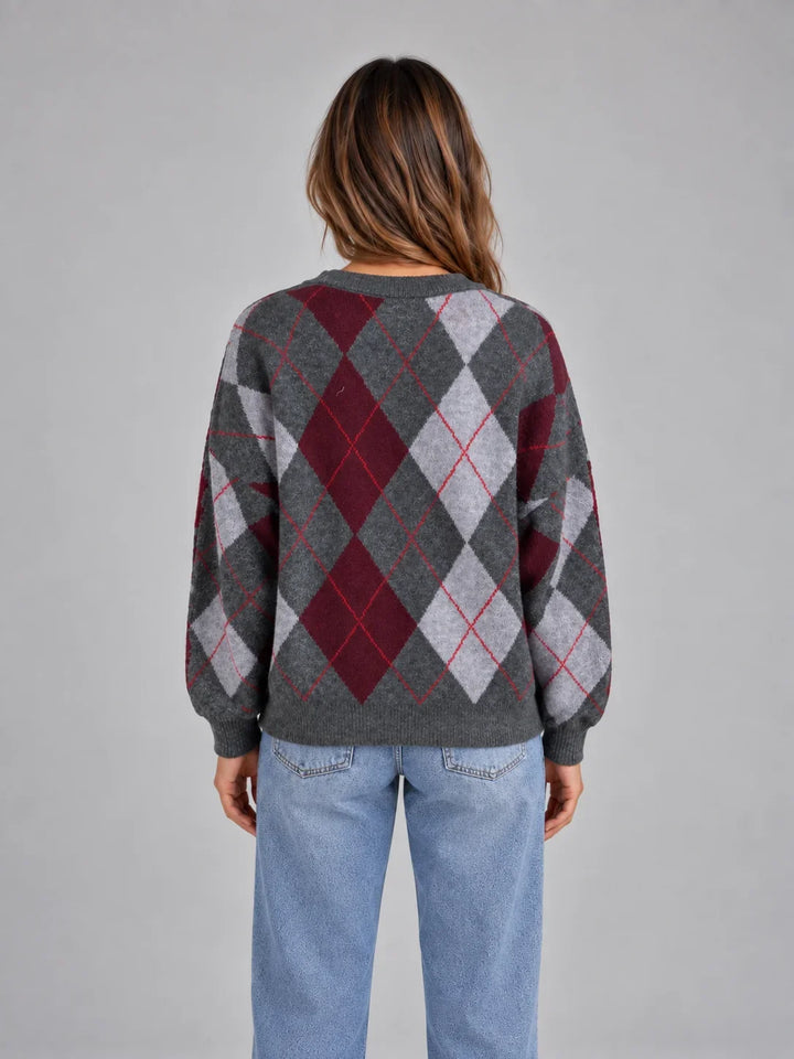 Pullover Damen - Argyle Strickpullover mit Rundhalsausschnitt