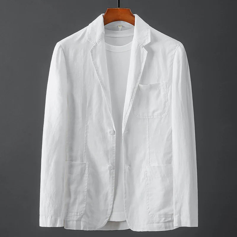 Sauberer Herren Leinenmischung Blazer mit Reverskragen und aufgesetzten Taschen