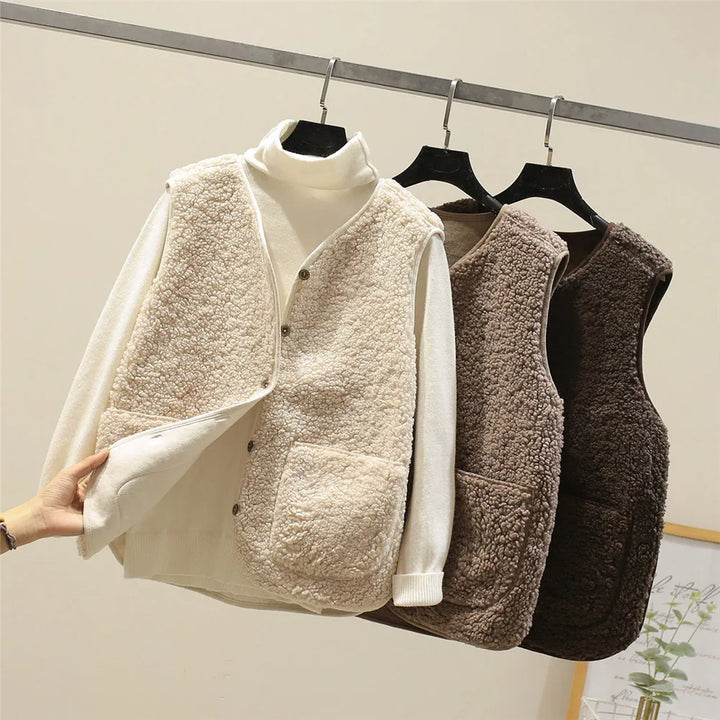 Gilet Doux Femme avec Boutons et Poches – Coton Chaud, Gilet Décontracté pour l&