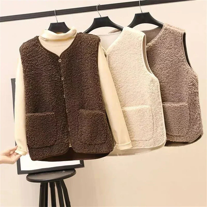 Gilet Doux Femme avec Boutons et Poches – Coton Chaud, Gilet Décontracté pour l&