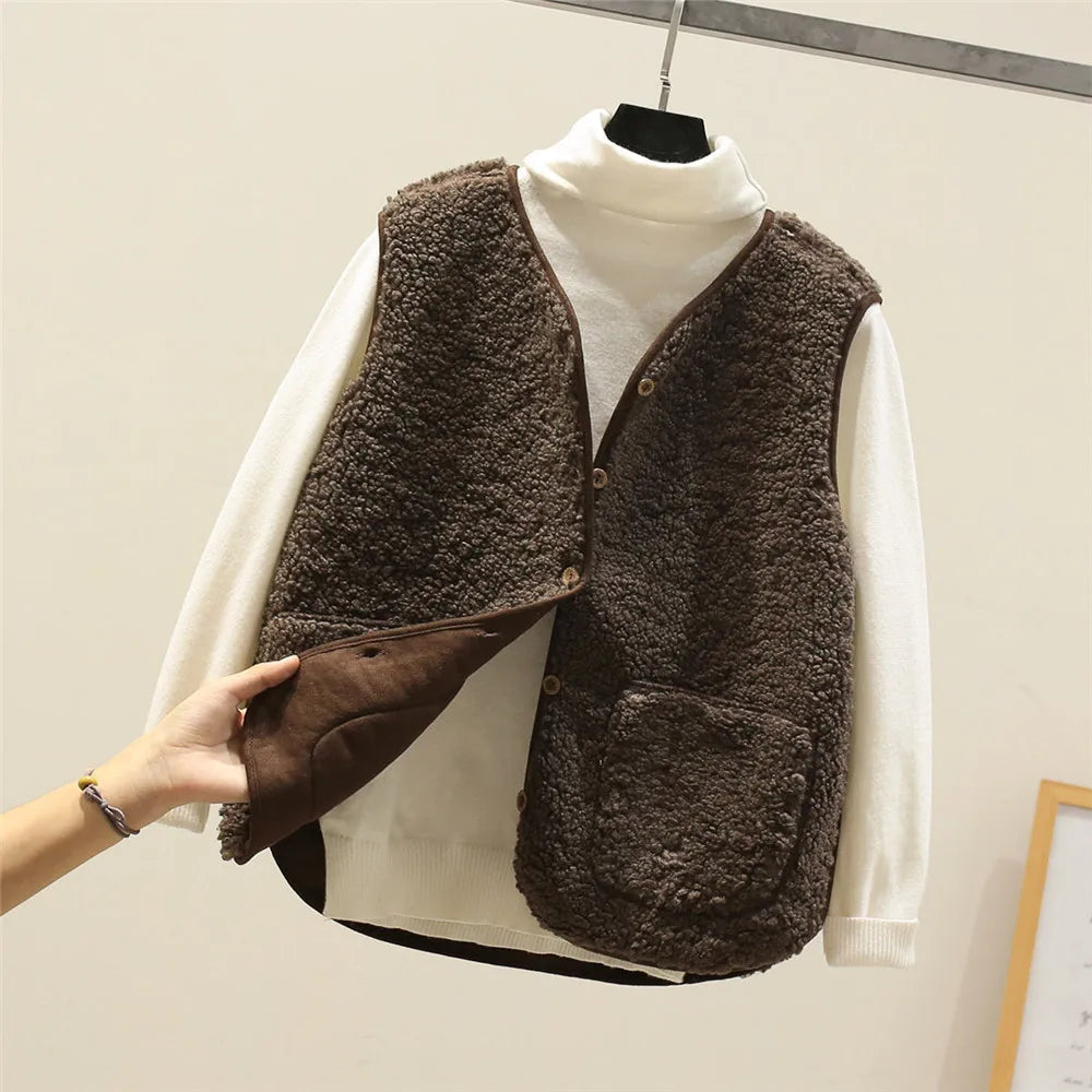Gilet Doux Femme avec Boutons et Poches – Coton Chaud, Gilet Décontracté pour l&