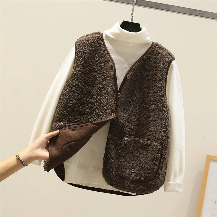 Gilet Doux Femme avec Boutons et Poches – Coton Chaud, Gilet Décontracté pour l&