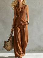 Damen Elegantes 2-teiliges Leinen-Look Set | Ärmellose Weste & Weite Hose | Stilvolles Sommeroutfit | Glinda