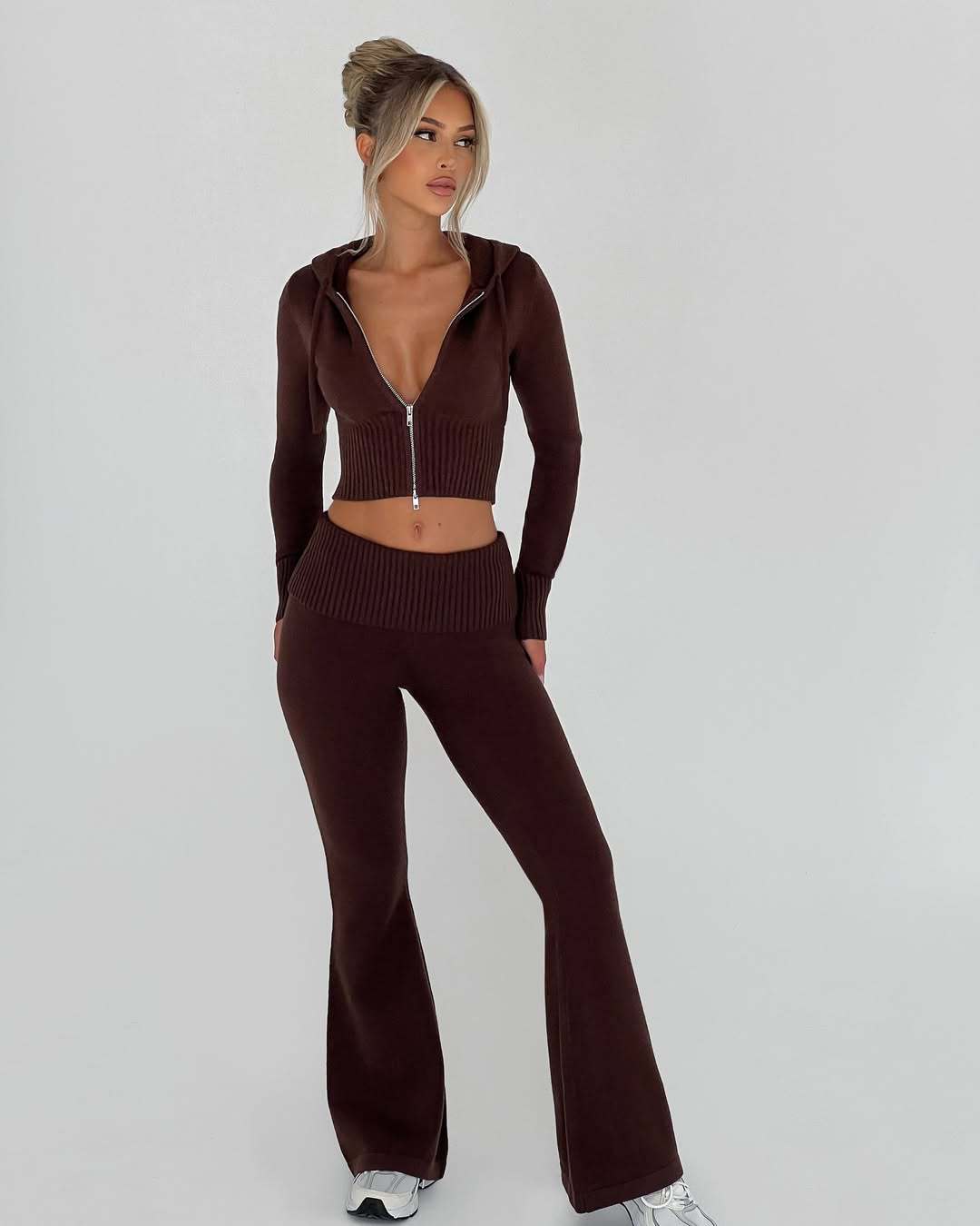 Strick Lounge Co-Ord Set mit Zip-Up Kapuzenpullover
