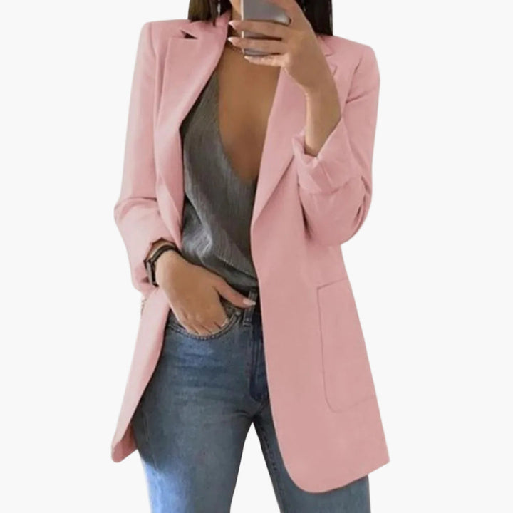 Damen Blazer Langer Schnitt Elegant Arbeit Freizeit Modern