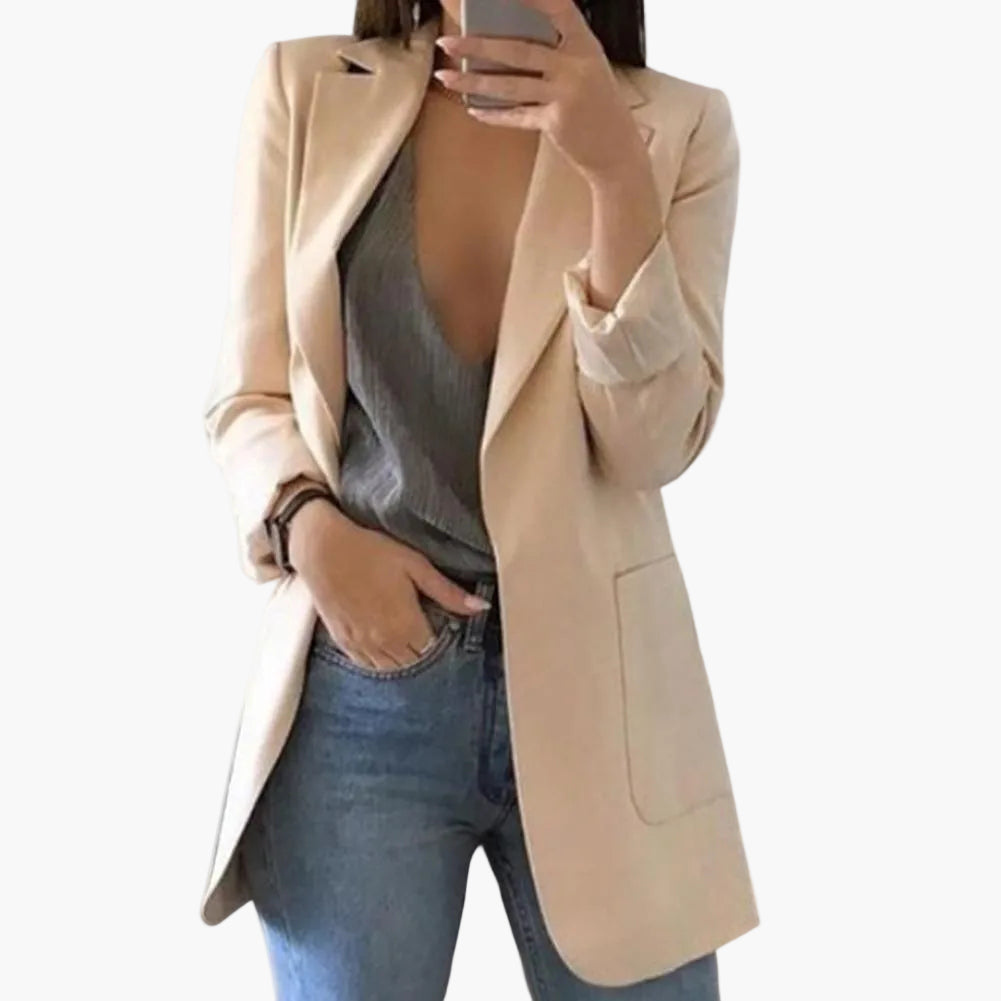 Damen Blazer Langer Schnitt Elegant Arbeit Freizeit Modern
