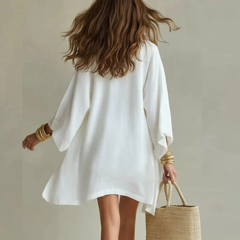 Ensemble deux-pièces en lin avec cardigan kimono et short à cordon de serrage