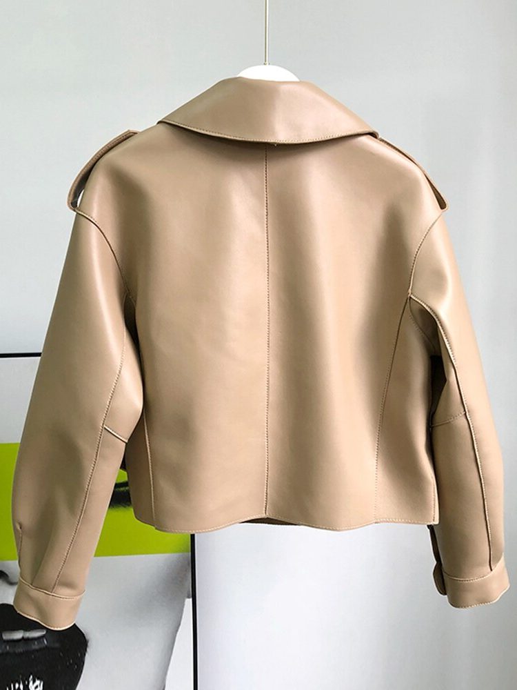 Trenchcoat Damen - Leder Cropped Trenchcoat mit langen Ärmeln