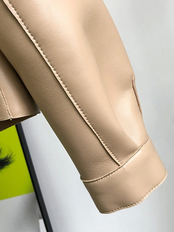 Trenchcoat Damen - Leder Cropped Trenchcoat mit langen Ärmeln