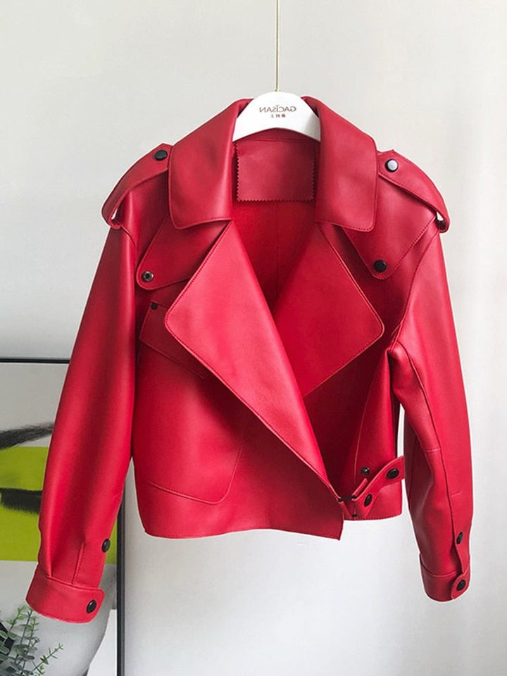 Trenchcoat Damen - Leder Cropped Trenchcoat mit langen Ärmeln