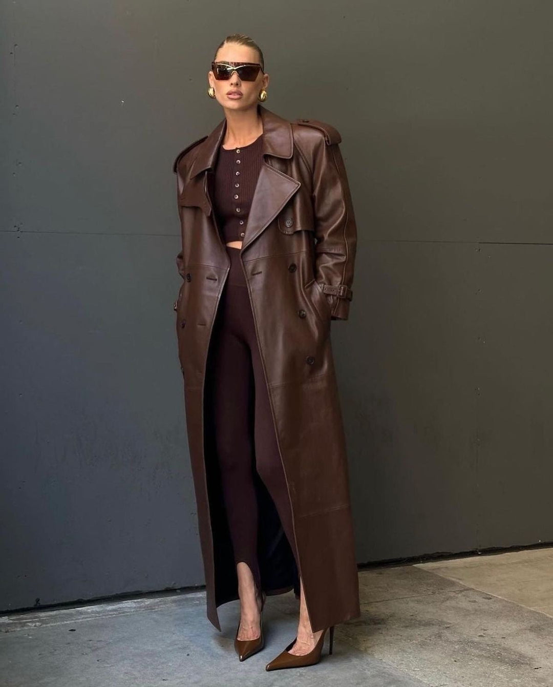 Trenchcoat Damen - Doppelreihiger Gürtel-Trenchcoat mit langen Ärmeln