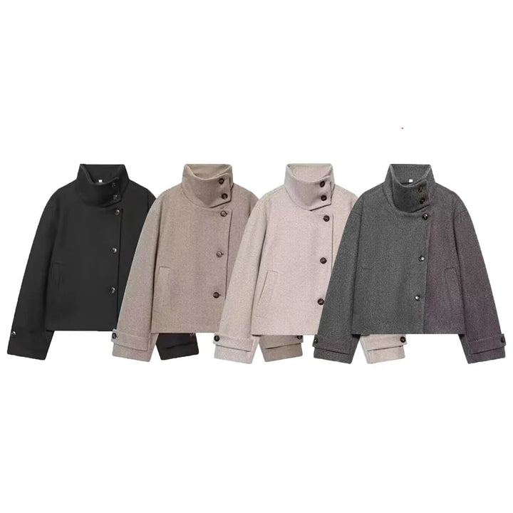 Damenjacke - Wollmischung Cropped Jacke mit Schnallenkragen