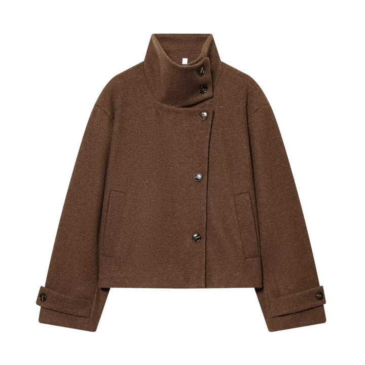 Damenjacke - Wollmischung Cropped Jacke mit Schnallenkragen