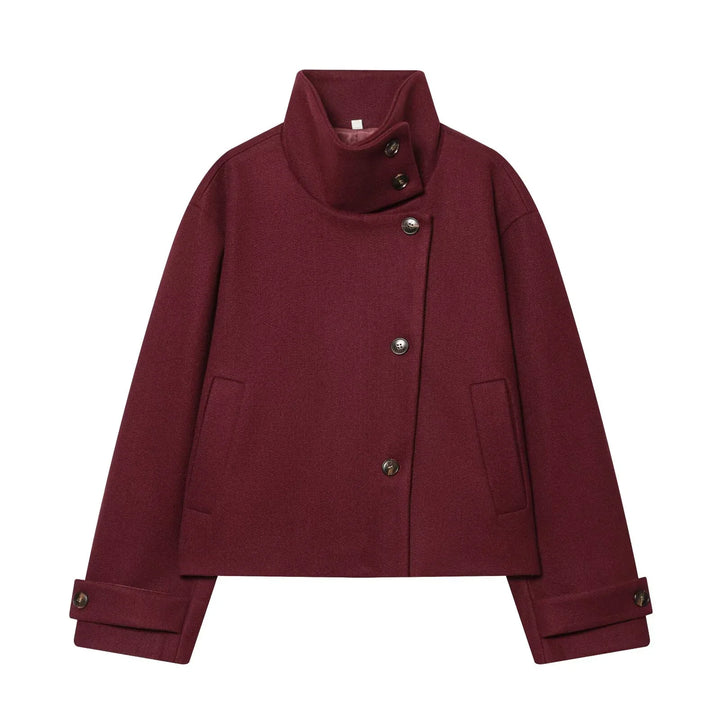Damenjacke - Wollmischung Cropped Jacke mit Schnallenkragen