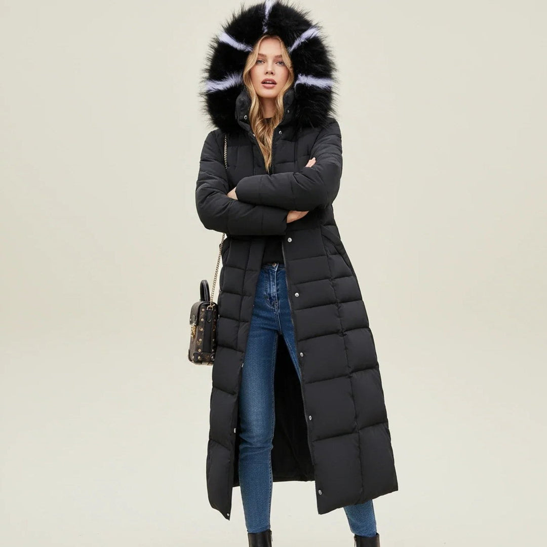 Damen Parka - Gestepptes Parka mit Gürteltaille und Kunstfellkapuze