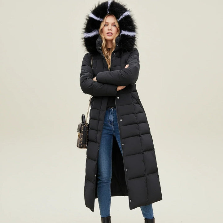 Damen Parka - Gestepptes Parka mit Gürteltaille und Kunstfellkapuze