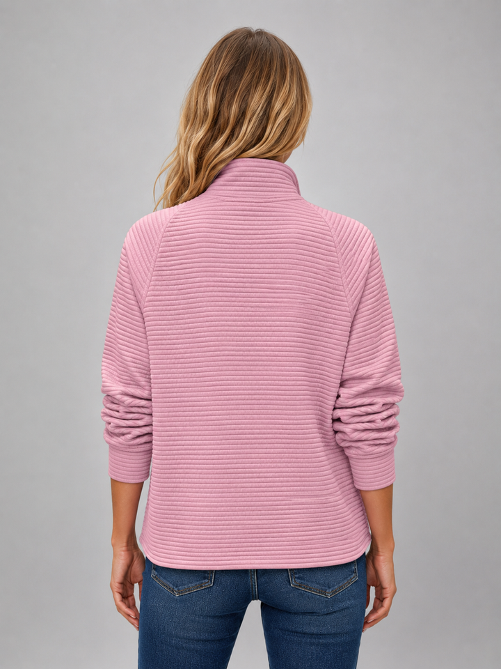 Pullover Damen - Quarter-Zip Ribbed Pullover mit langen Ärmeln