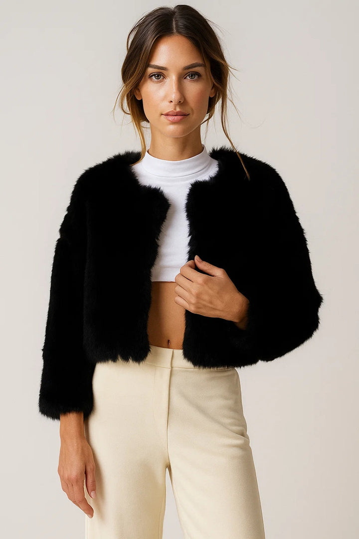 Jacke Damen - Kurzgeschnittene Flauschige Kunstlederjacke