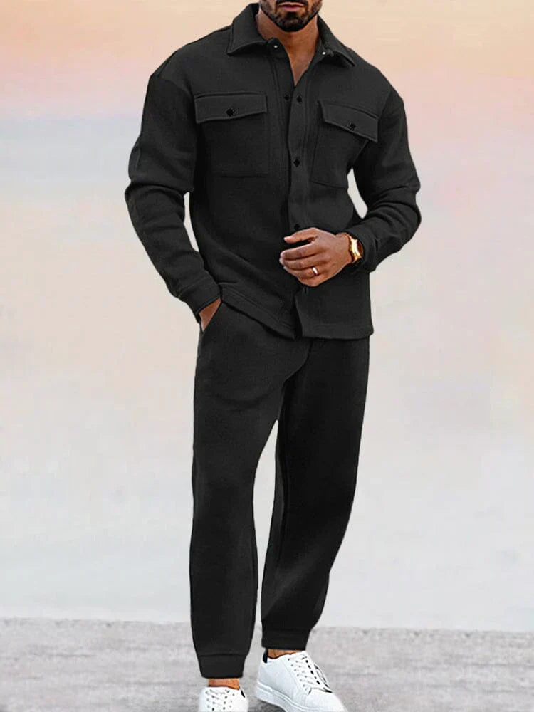 Herren Strukturiertes Overshirt &amp; Tapered Hose Lässiges Co-Ord Set