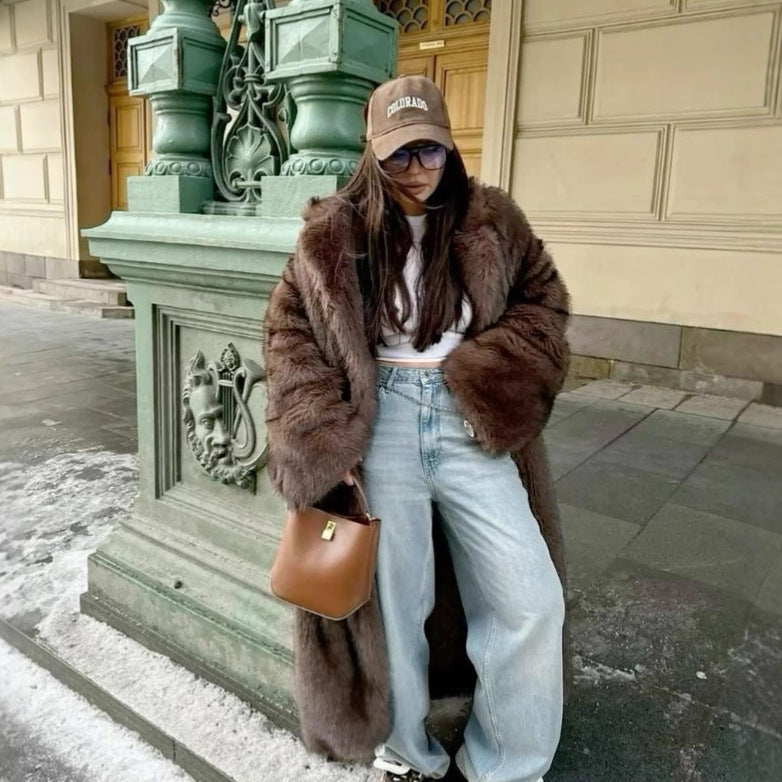 Manteau long en fausse fourrure pour femmes - Look oversize tendance pour l&