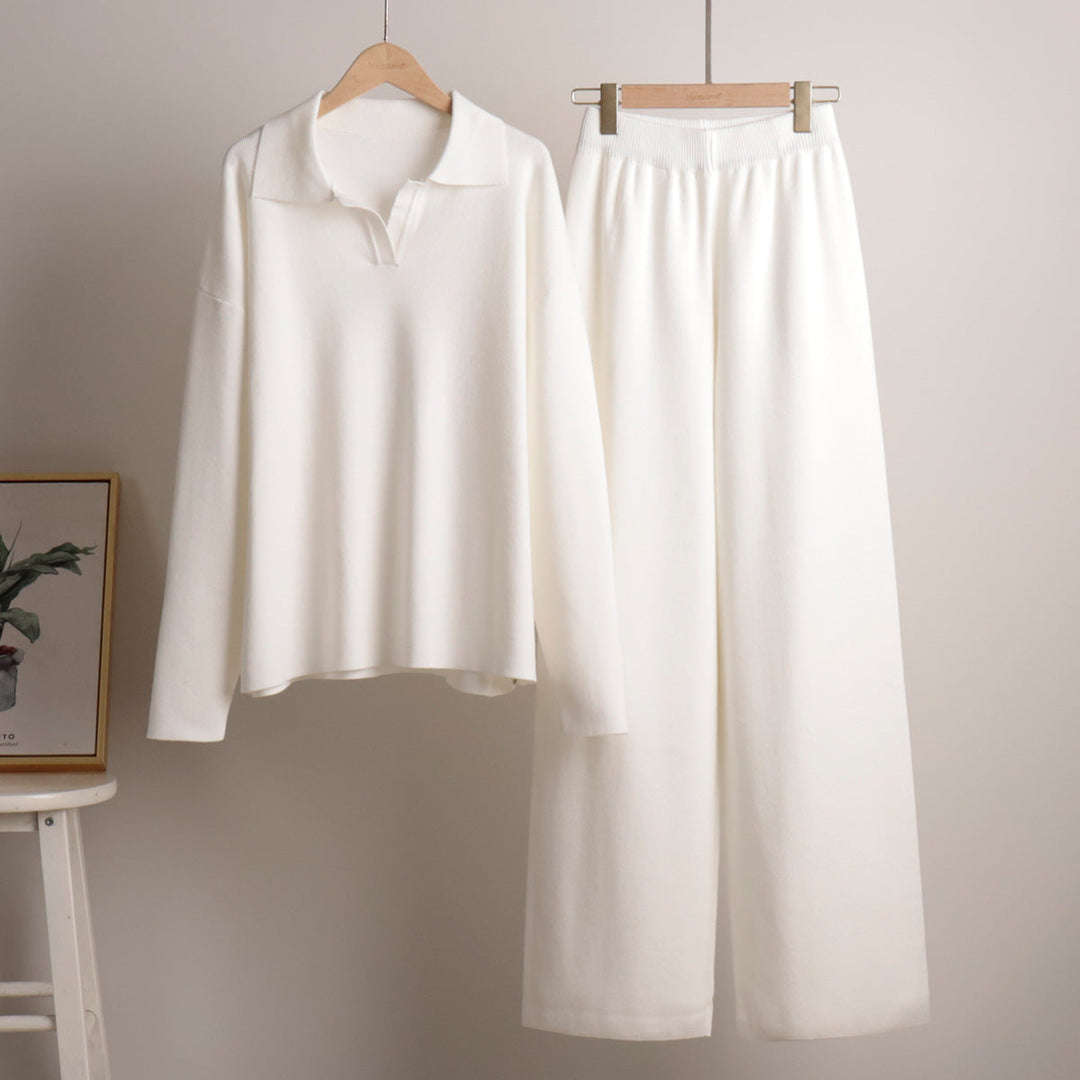 Damen Lounge Set, Weich und Komfortabel, Mit Kragen &amp; Weit geschnittene Hose