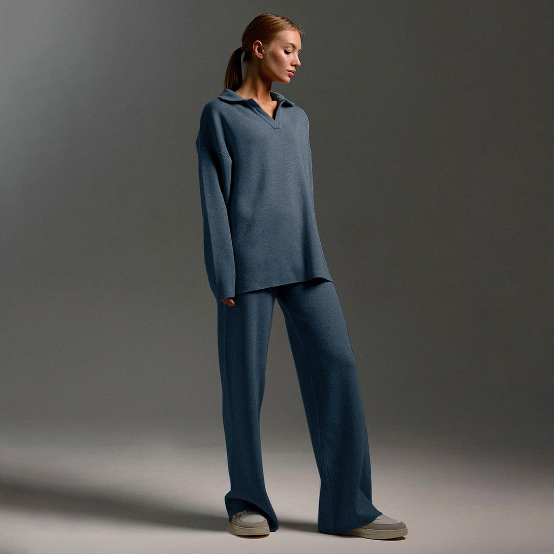 Damen Lounge Set, Weich und Komfortabel, Mit Kragen &amp; Weit geschnittene Hose
