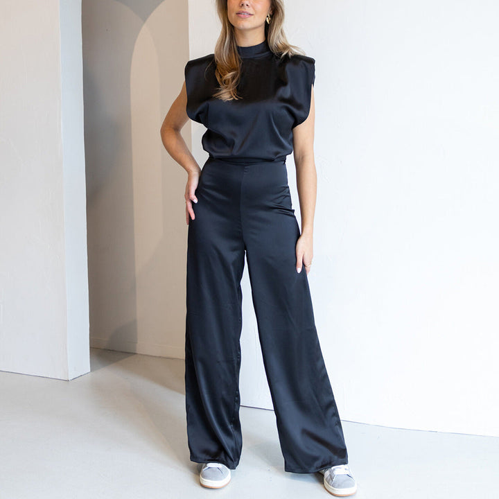 Catharina | Combinaison Femme – Effet Satin Luxueux, Sans Manches, Jambes Larges, Dos Ouvert