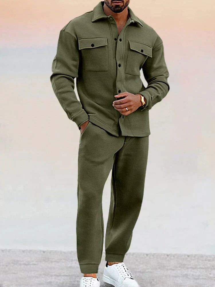 Herren Strukturiertes Overshirt &amp; Tapered Hose Lässiges Co-Ord Set