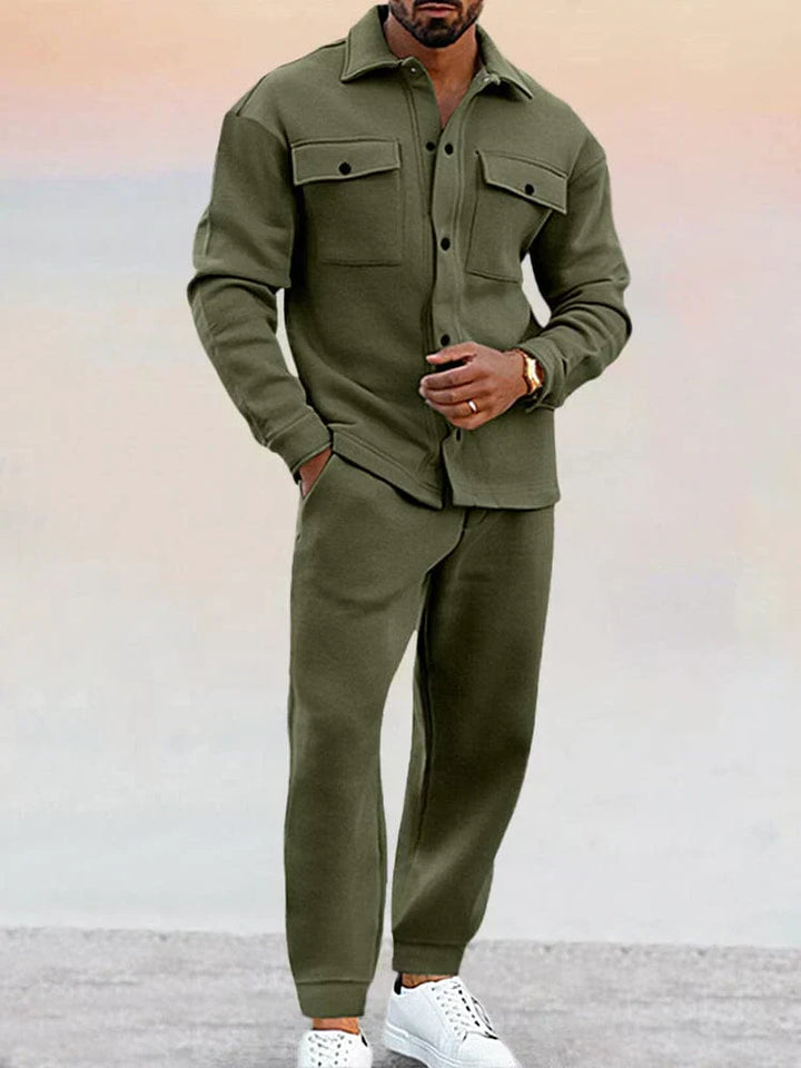 Herren Strukturiertes Overshirt &amp; Tapered Hose Lässiges Co-Ord Set