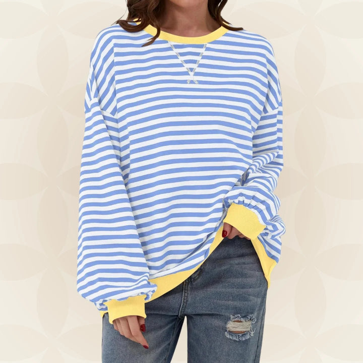 Übergröße gestreiftes Sweatshirt mit Kontrastbesatz