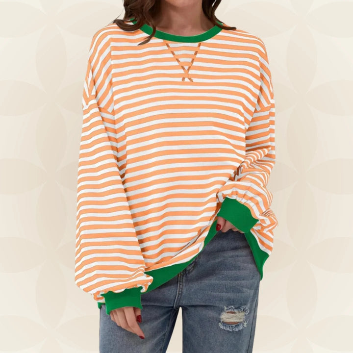 Übergröße gestreiftes Sweatshirt mit Kontrastbesatz