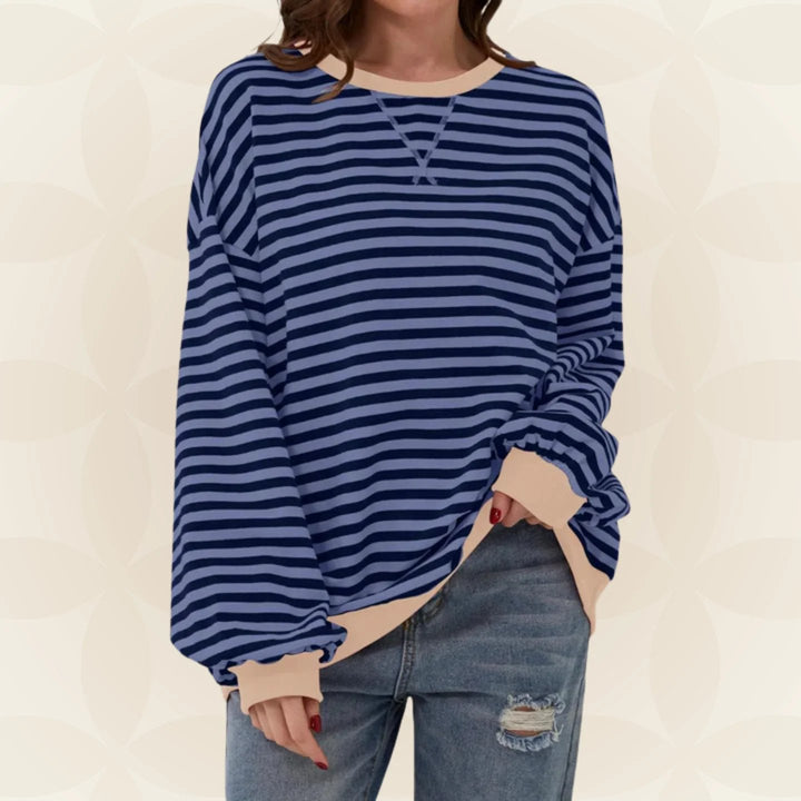 Übergröße gestreiftes Sweatshirt mit Kontrastbesatz