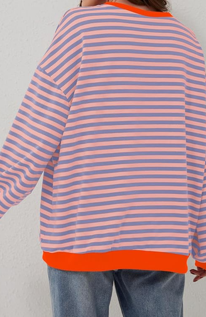 Sweat-shirt oversize rayé avec empiècements contrastants et épaules tombantes