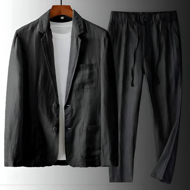 Verfeinertes Herren-Blazer- und Kordelzug-Hosen-Set mit Reverskragen