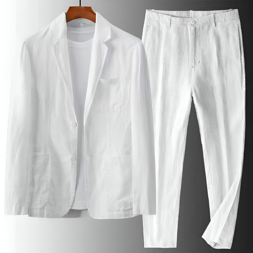 Verfeinertes Herren-Blazer- und Kordelzug-Hosen-Set mit Reverskragen
