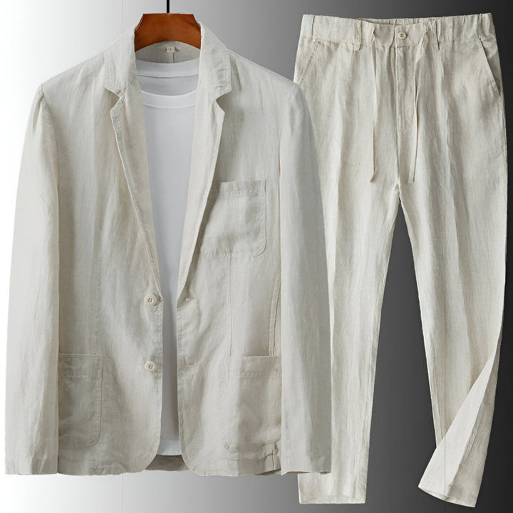 Verfeinertes Herren-Blazer- und Kordelzug-Hosen-Set mit Reverskragen