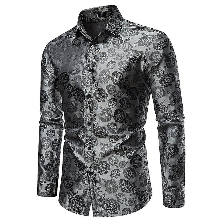 Verfeinertes Herren-Blumen-Jacquard-Hemd mit Knopfleiste und langen Ärmeln