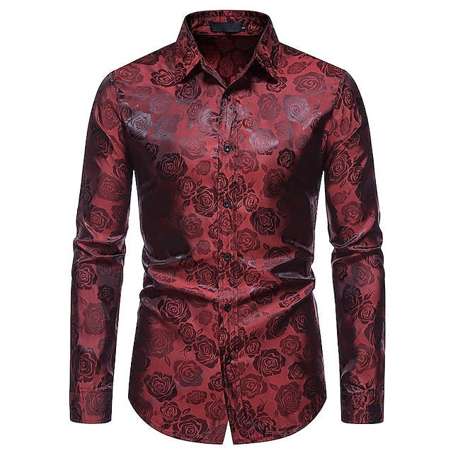 Verfeinertes Herren-Blumen-Jacquard-Hemd mit Knopfleiste und langen Ärmeln