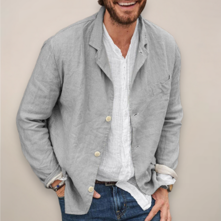 Verfeinertes Herren-Leinen-Blazer mit Knopfverschluss und Reverskragen