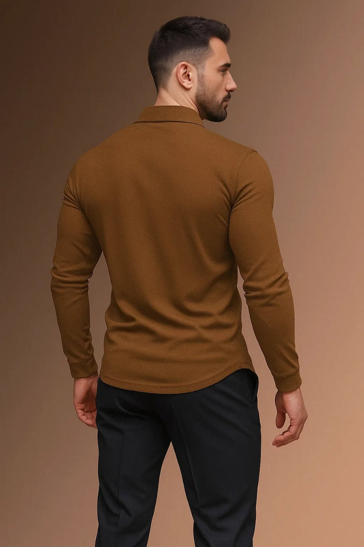 Verfeinertes Herren Langarm-Polohemd mit Knopfleiste und Kragen