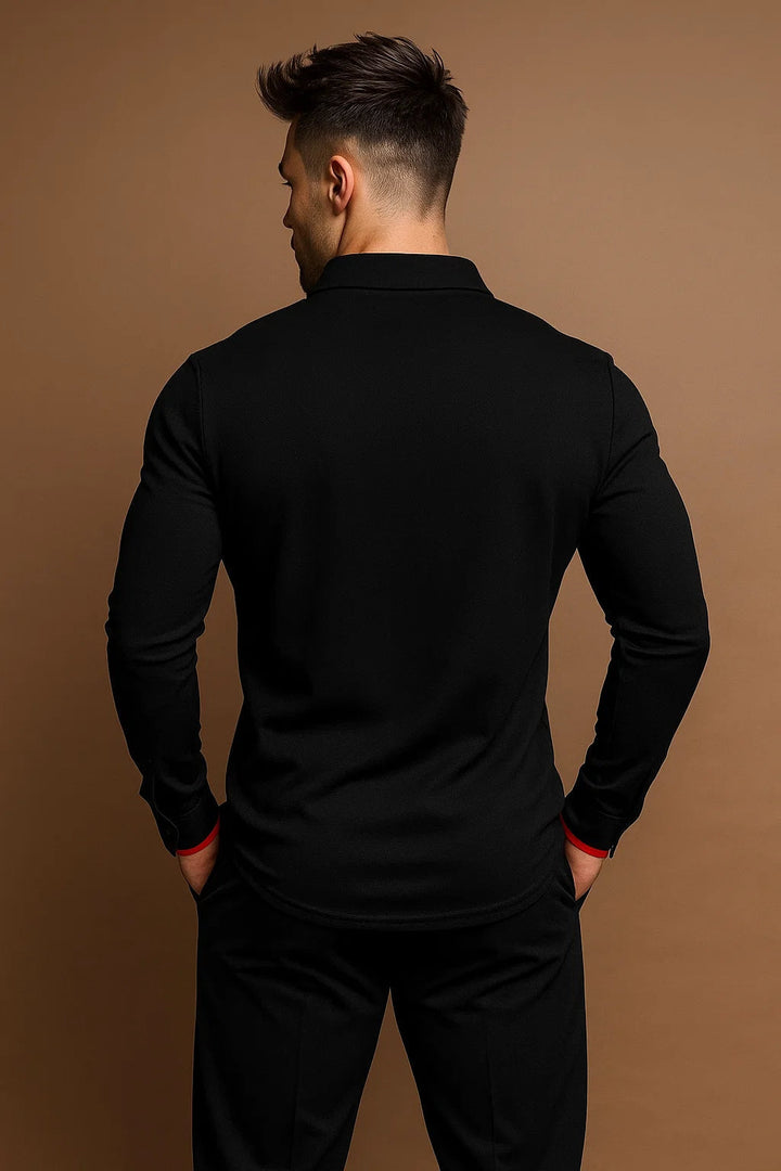 Verfeinertes Herren Langarm-Polohemd mit Knopfleiste und Kragen