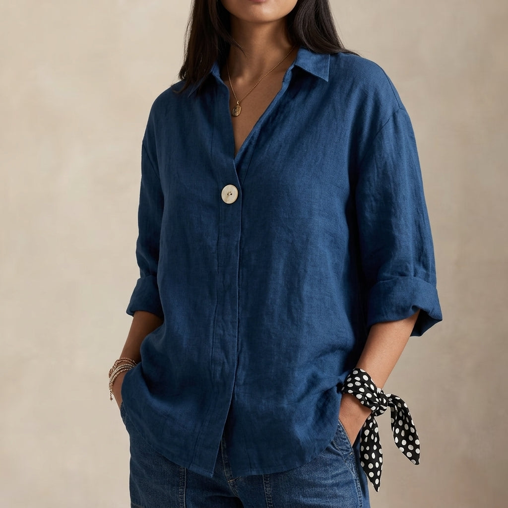 Chemise ample en lin avec encolure en V et un bouton